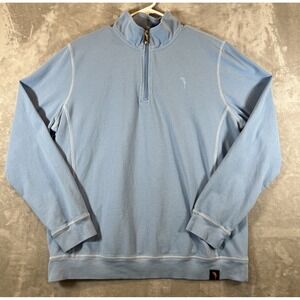 Margaritaville 1/4 Zip‎ Sweater Blue Sweatshirt Long Sleeve Logo Mens Large